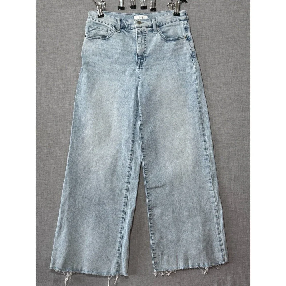 Banana Republic High Rise Wide Leg Cropped Jeans Womens 27 Light Wash Raw Hem - Picture 1 of 12